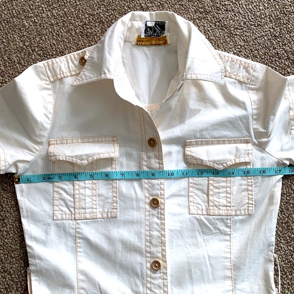Vintage 70s Patty Woodard Cream Collared Button Up Cargo Utility Jumpsuit S - Picture 8 of 13